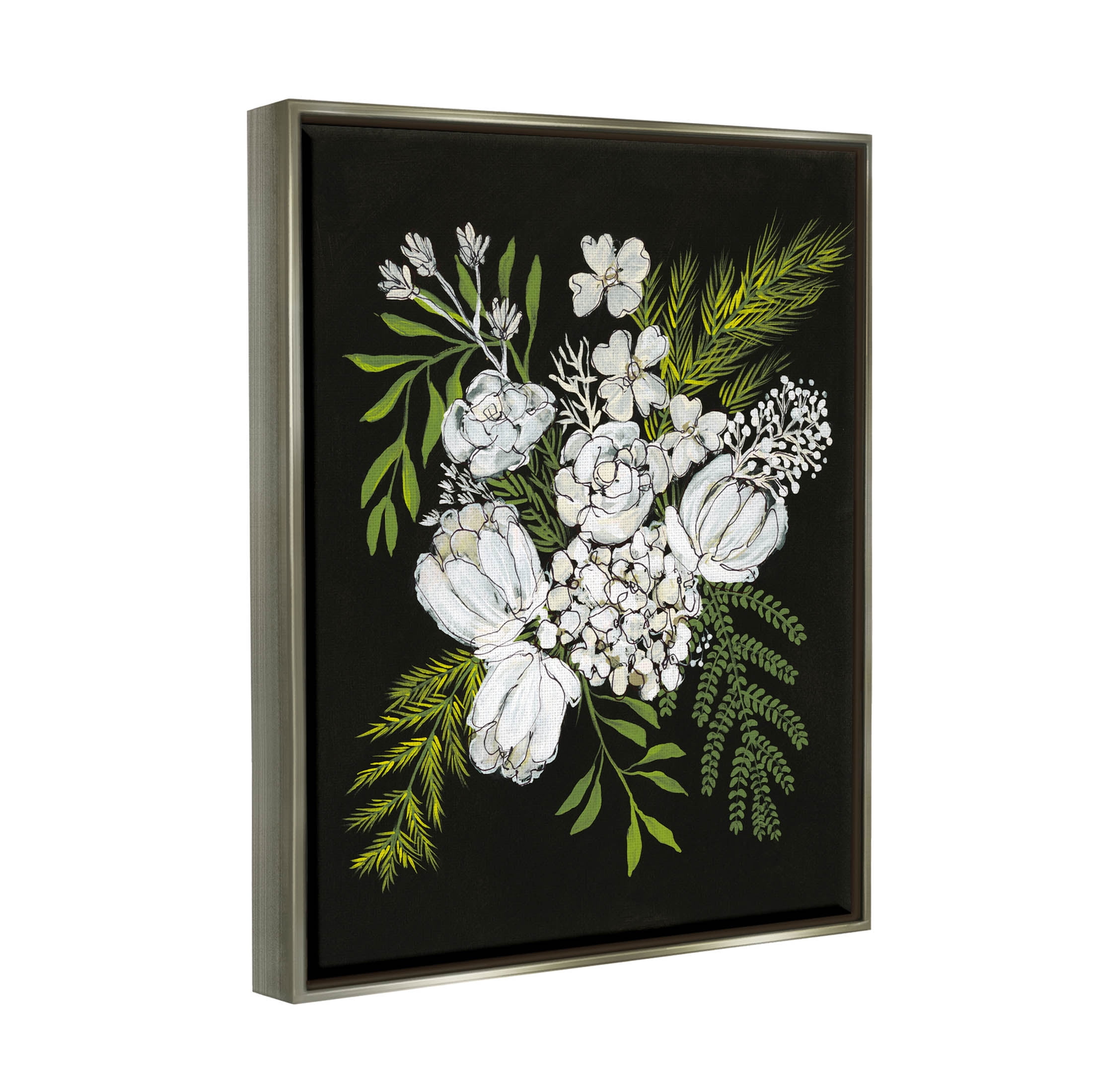 Stupell Industries Blooming White Flower Arrangement Design Graphic Art Luster Gray Floating Framed Canvas Print Wall Art, Design by Regina Moore