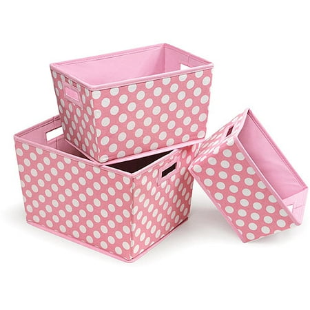 Badger Basket - Nesting Trapezoid 3-Basket Set, Pink Polka Dots