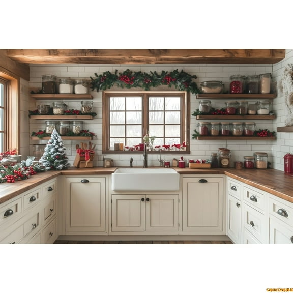 Christmas Kitch Photography Backdrop Vintage Wood Cupboard Wreath Xmas Kids Portrait Family Party Photo Background r