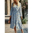 thumbnail image 4 of PRETTYGARDEN Women's Floral Print Boho Dress Long Sleeve Wrap V Neck Ruffle Belted A-Line Flowy Maxi Dresses, 4 of 7