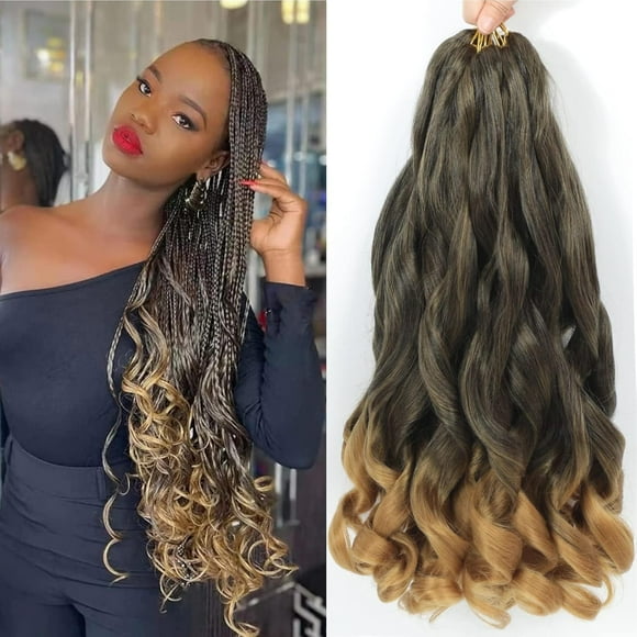 SHILIU-8 Packs French Curly Braiding Hair 20 Inch French Curl Braiding Hair 100g/Pack French Curl Crochet Braids Ombre Blonde Loose Wavy Braiding Hair Extensions for Women (20 Inch, 1B/27)