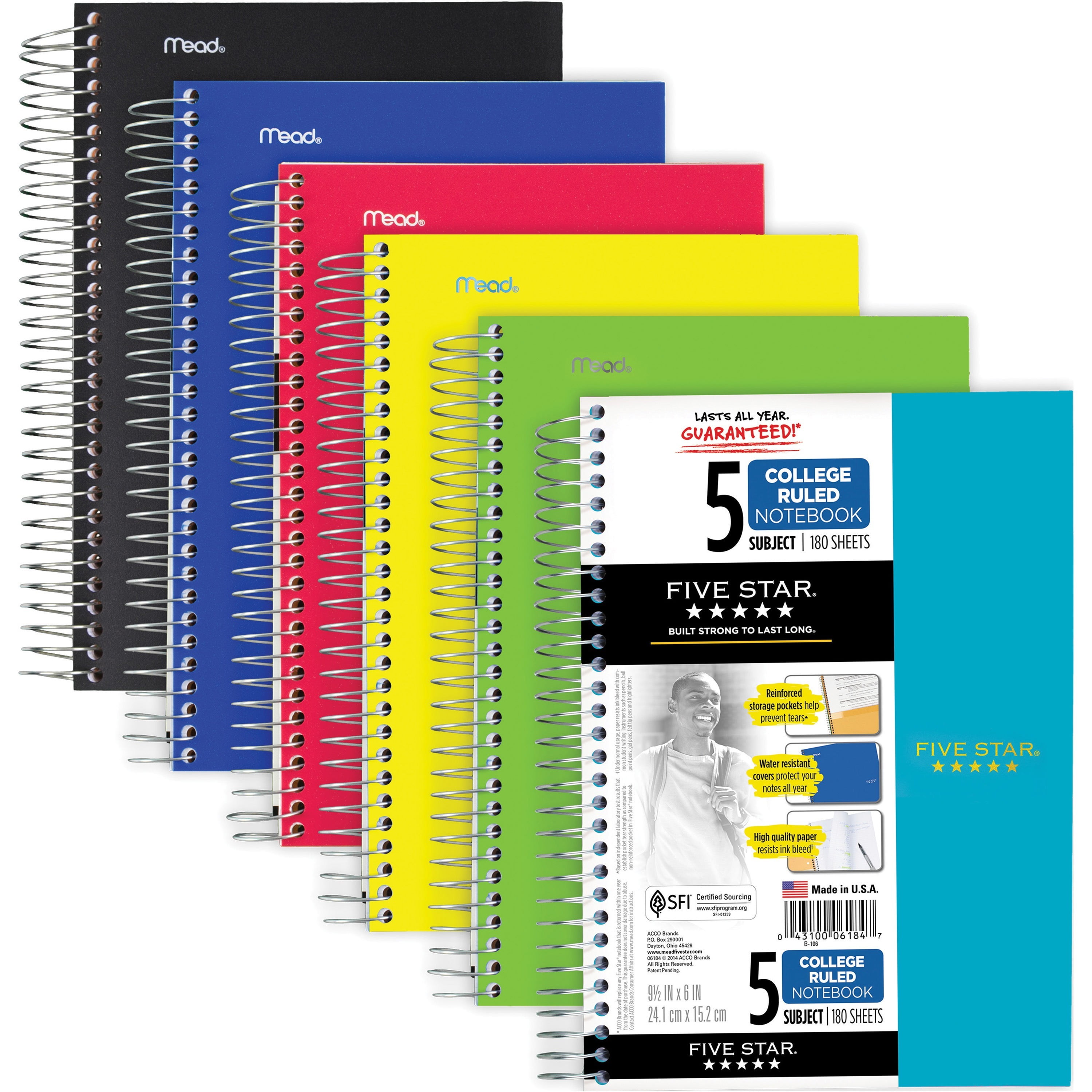 912" x 6" 5Subject Notebook