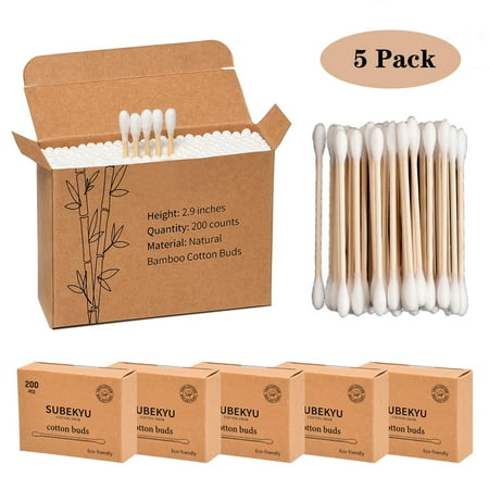 1000 Count Bamboo Cotton Swabs, Eco-Friendly Round Double-headed Cotton Buds Wooden Sticks for Makeup/Ear Cleaning, White, 3 inches