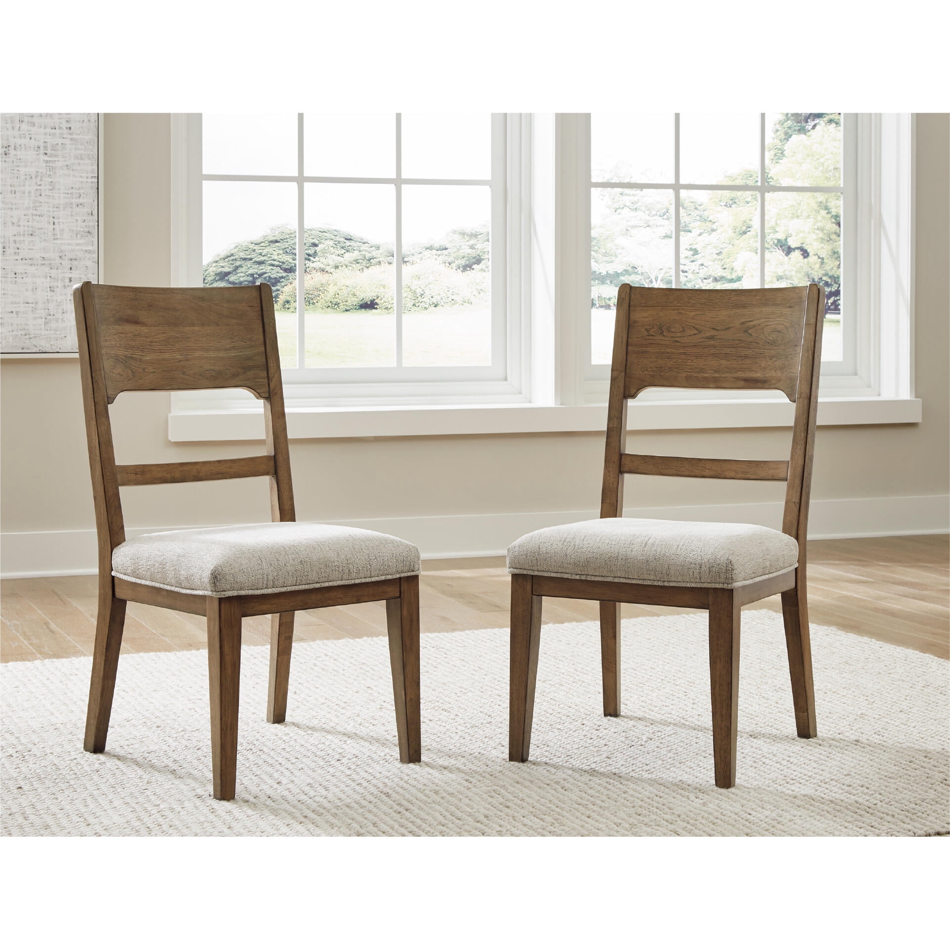 Signature Design by Ashley Cabalynn Dining Side Chairs Set of 2, Oatmeal and Light Brown Upholstered Dining Chairs with Hardwood Frame