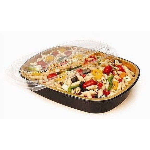 Handi-Foil 3 lb. Oblong Black & Gold Aluminum Take-Out Pan w/Clear Dome Lid (pack of 30)