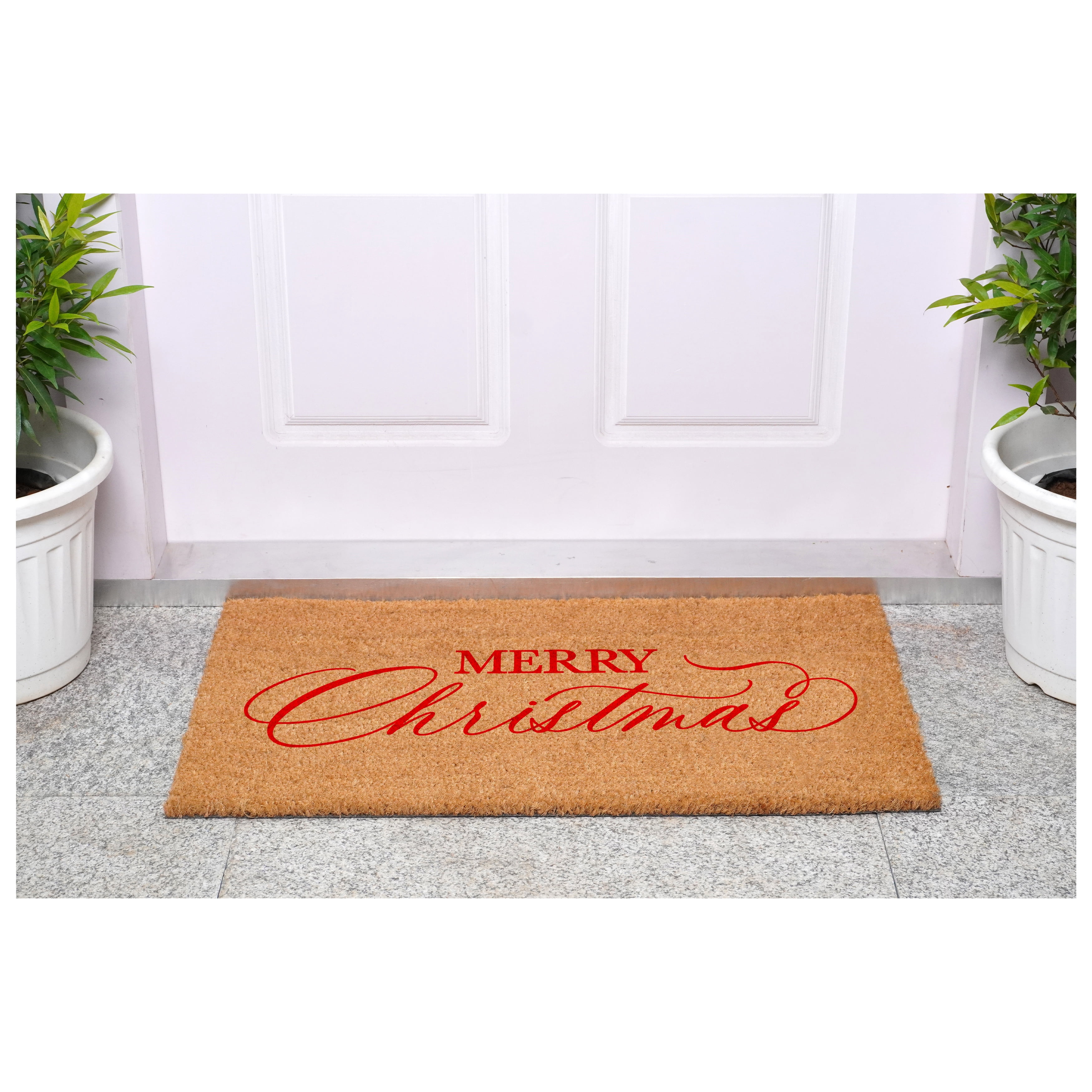 Red Christmas Calligraphy Doormat, 17" x 29"