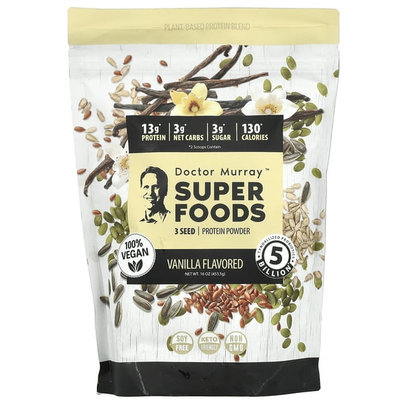 Dr. Murray's Super Foods, 3 Seed Protein Powder, Pumpkin   Flax   Sunflower, Vanilla, 16 oz (453.5 g)