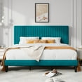 thumbnail image 3 of Allewie King Size Velvet Upholstered Platform Bed Frame with Adjustable Vertical Channel Tufted Headboard, Teal Blue, 3 of 12