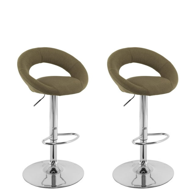 CorLiving Round Open Back Adjustable Fabric Barstool, set of 2