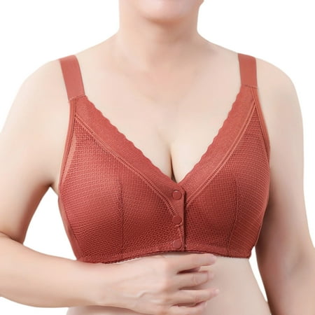 

Riforla Women s Comfortable Lace Front Button Bra with Adjustable Shoulder Straps for Middle and Old Age Large Sized Ribless Bra Brown 42