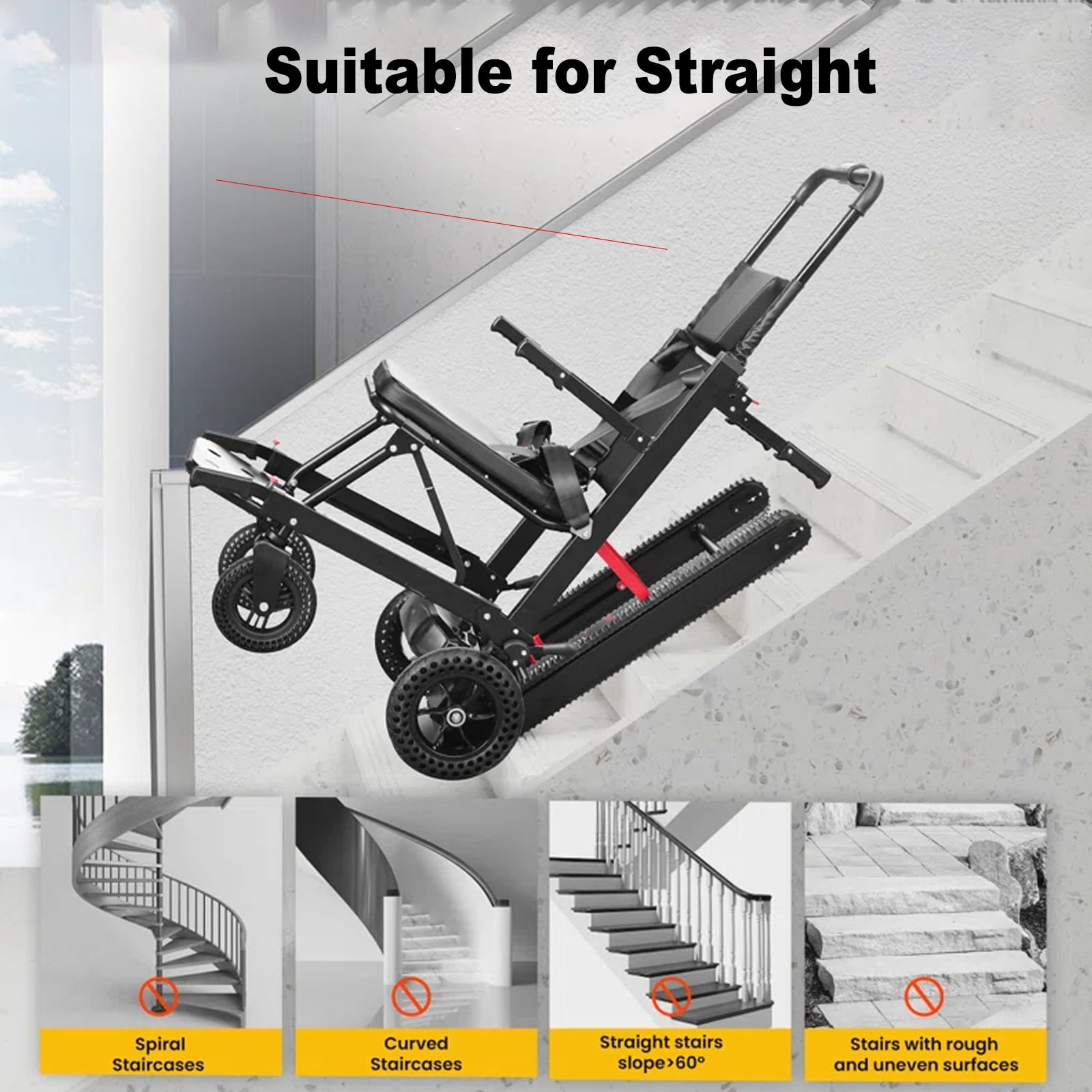 Joreek Powered Wheelchair Stair Climbing Wheelchair Electric Mobile Stair Lifts Chair for Seniors Foldable Stair Chair 440lbs Max Load