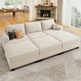 thumbnail image 3 of HONBAY 94” Beige Corduroy Sectional Sofa Bed Convertible Sleeper Sofa with Storage Ottomans for Living Room, 3 of 8
