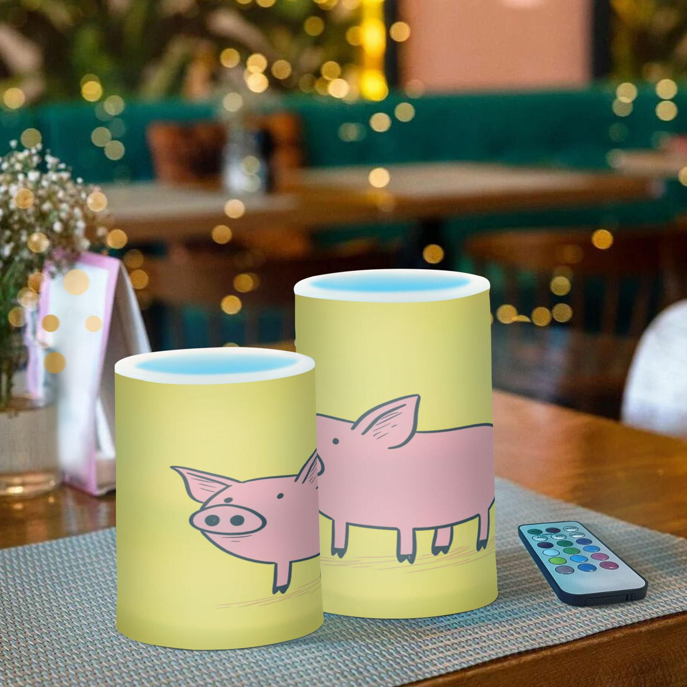 Flameless Candles Lights, Pack of two LED Lights, Dimmable LED Pillar Candles Battery Operated, Flames Remote Control A Pink Pig