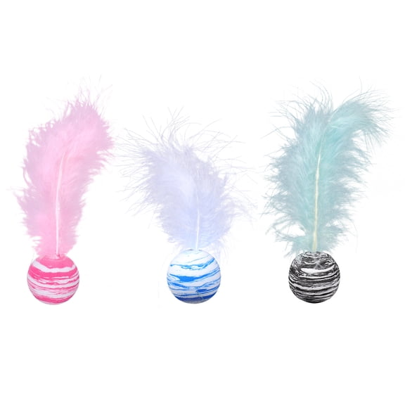 3Pcs Cat Teasing Balls Cat Plume Ball Toys Interactive Cat Ball Toys Bite-resistant Kitten Teaser Toys