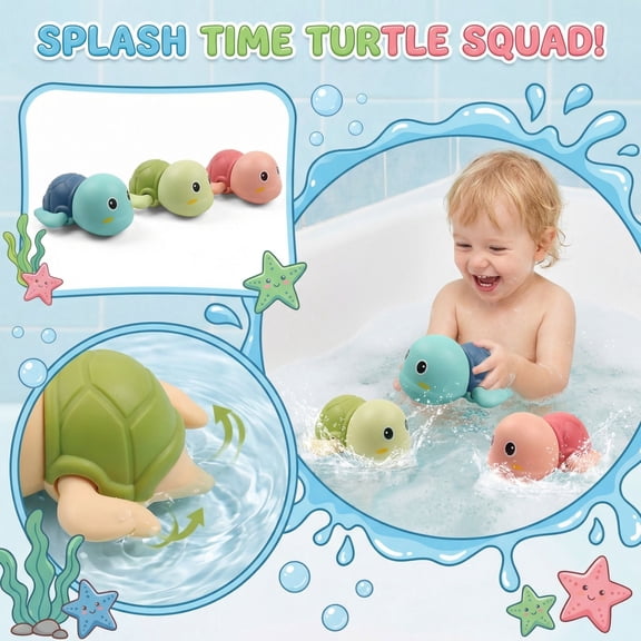 Clearance! Bath Toys Cute Swimming Turtle - Wind-Up Floating Bathtub Toy for Toddlers, Perfect Pool Toys for Kids and Water Toys for Baby, Bath Play
