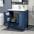 thumbnail image 2 of 30" Bathroom Vanity with 1 Hole Ceramic Sink, Freestanding Single Basin Vanity Set with Drawer and 2 Doors, Solid Wood Frame, Dark Blue, 2 of 8