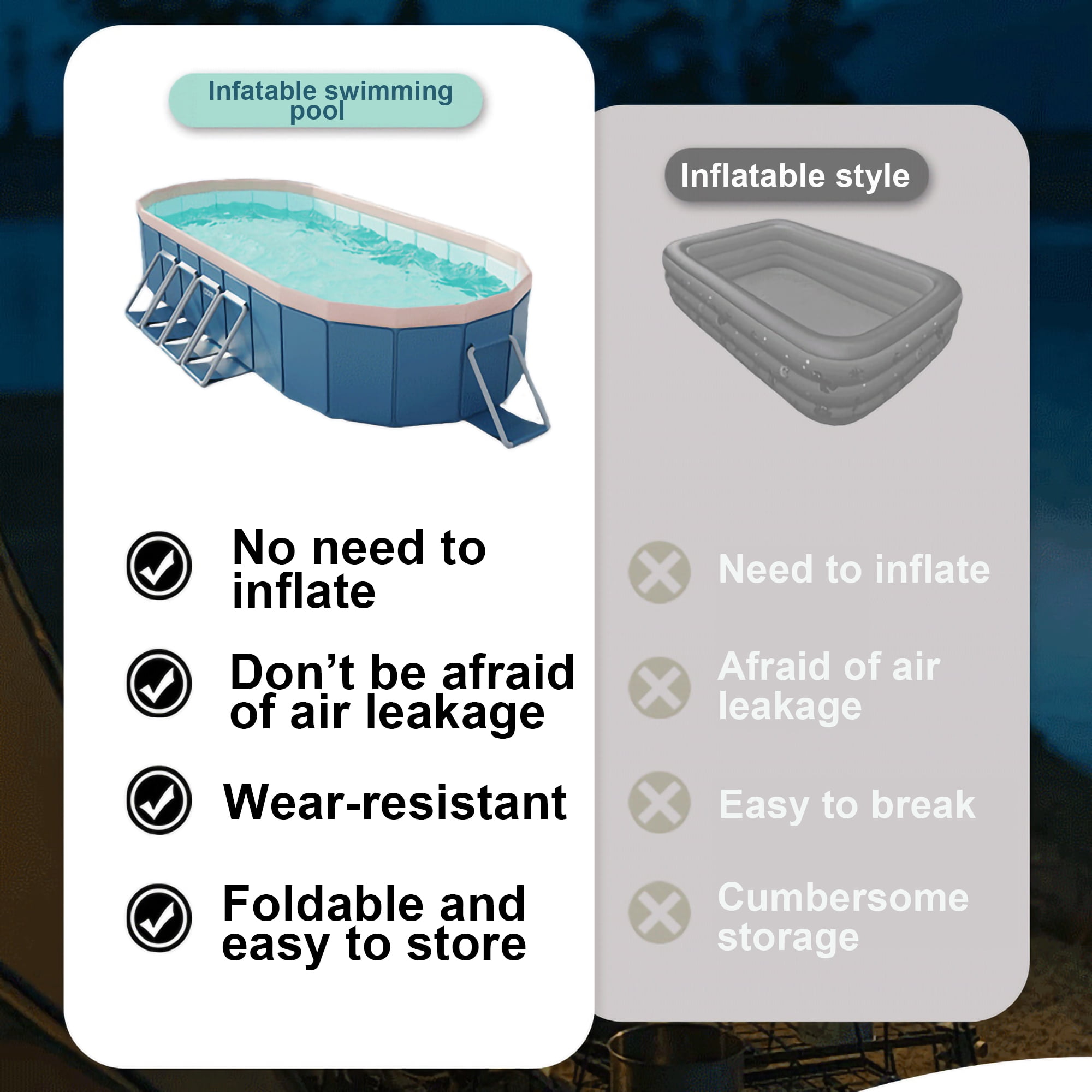 Montary 2.1m Oval Dark Blue PVC Swimming Pool - Inflatable Foldable Family & Pets Outdoor Garden