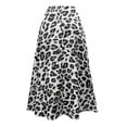 thumbnail image 4 of Midi Skirt Leopard Print for Women Elegant High Waist Flowy Skirt with Side Slit White S, 4 of 4