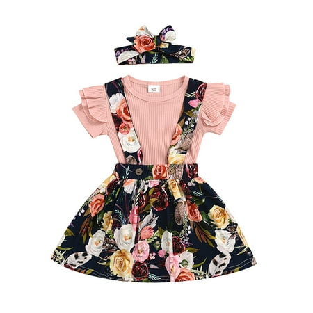 

Summer Savings Clearance! Stamzod Baby Girl Clothes 2023 Summer Solid Color T-Shirt Tops Floral Suspender Skirt Headband Outfits Set 2-7Y Girl Set Clothes