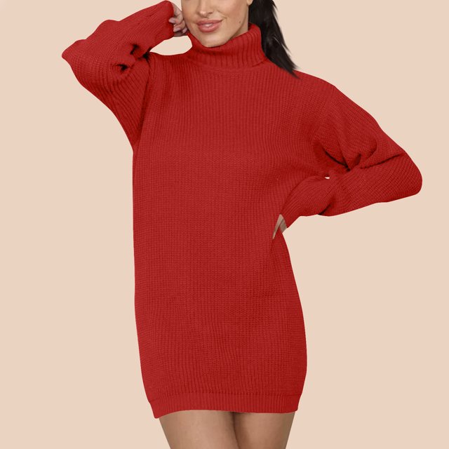 Gspmoly Robes d'Été pour Femmes, Robe en Tricot Ample à Col à Revers Uni à Manches Longues Grande Taille en Laine Senior, Robes de Cocktail pour Femmes en Liquidation