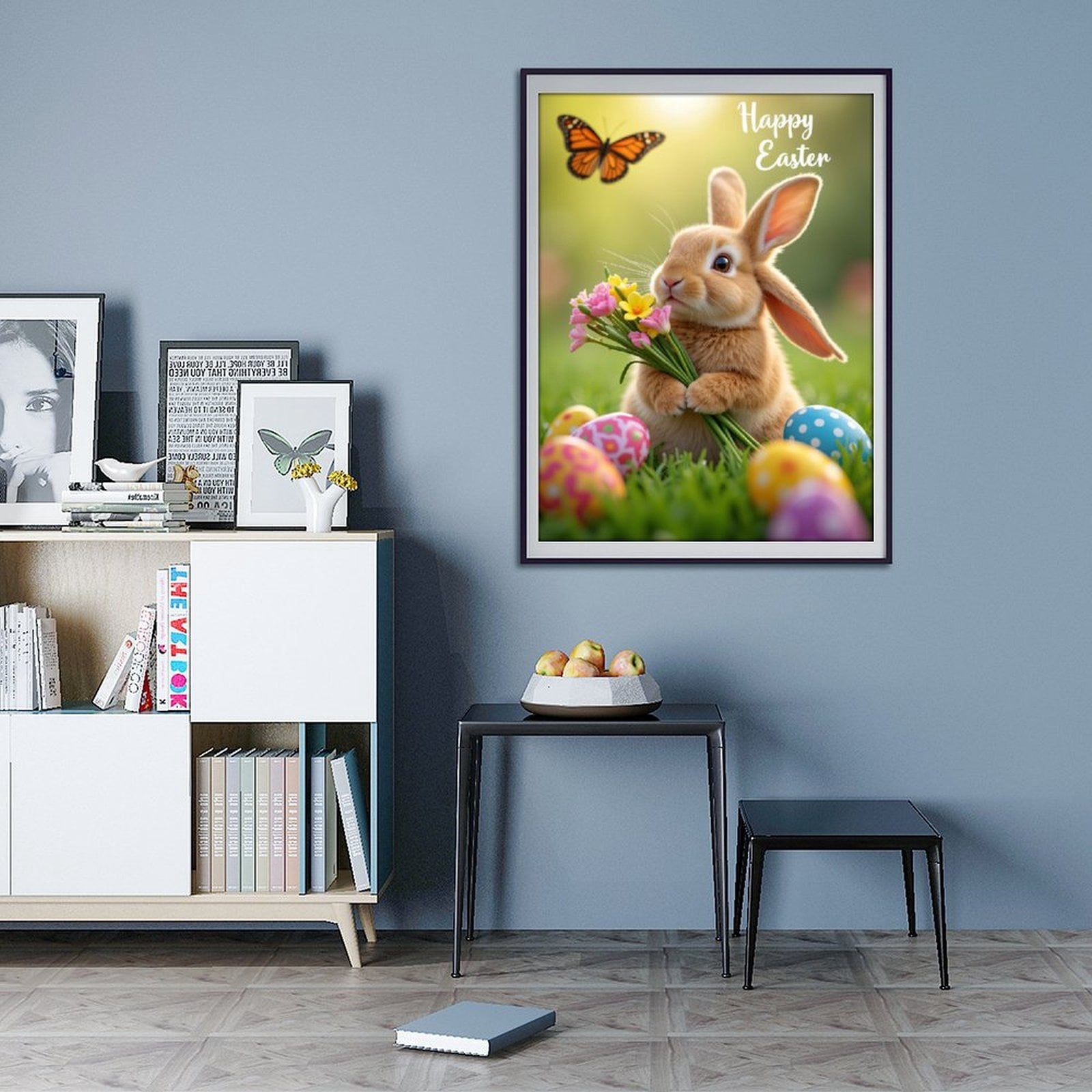 Diamond Art Kit for Adults, Easter Bunny Flowers Butterfly Eggs Diamond Painting for Adults Beginners, 5D DIY Diamond Art Painting Kits, Colorful Diamond Painting Craft for Home Decor 12x16