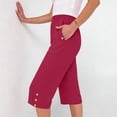 thumbnail image 5 of Linen Capri Pants for Women Elastic Waist Straight Leg Trousers Solid Color Summer Casual Loose Cropped Pants,Sizes S-3XL, 5 of 8