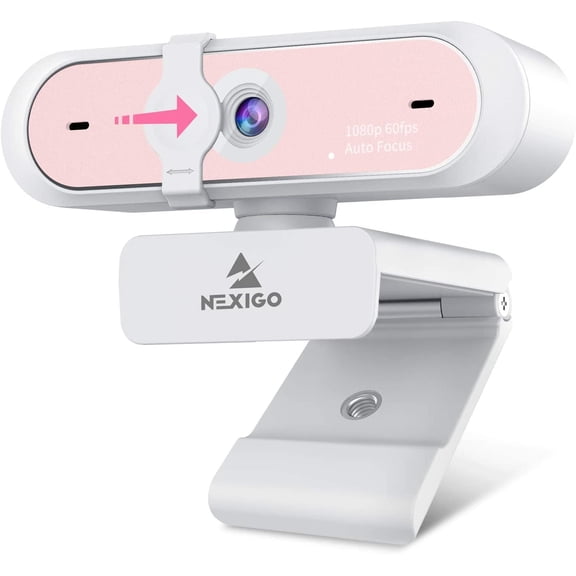 NexiGo N660P 1080P 60FPS Webcam with Software Control, Dual Microphone & Cover, Autofocus, HD USB Computer Web Camera, for OBS/Zoom/Skype/FaceTime/Teams/Twitch, Pink Pink 1080P 60FPS Webcam