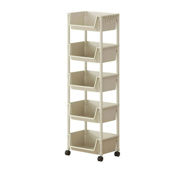 Toytexx Chariot de Rangement Roulant à Plusieurs Niveaux avec Bacs et Crochets – Organisateur Mince à 5 Niveaux pour Cuisine, Salle de Bain, Bureau et Buanderie, Roues Pivotantes à 360°