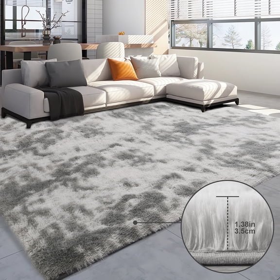 Qunler 5' x 8' Rug for Living Room, Large Washable Shag Rug, Indoor Modern Tie-dye Area Rugs for Bedroom, Rectangle Fluffy Home Carpets, Gray