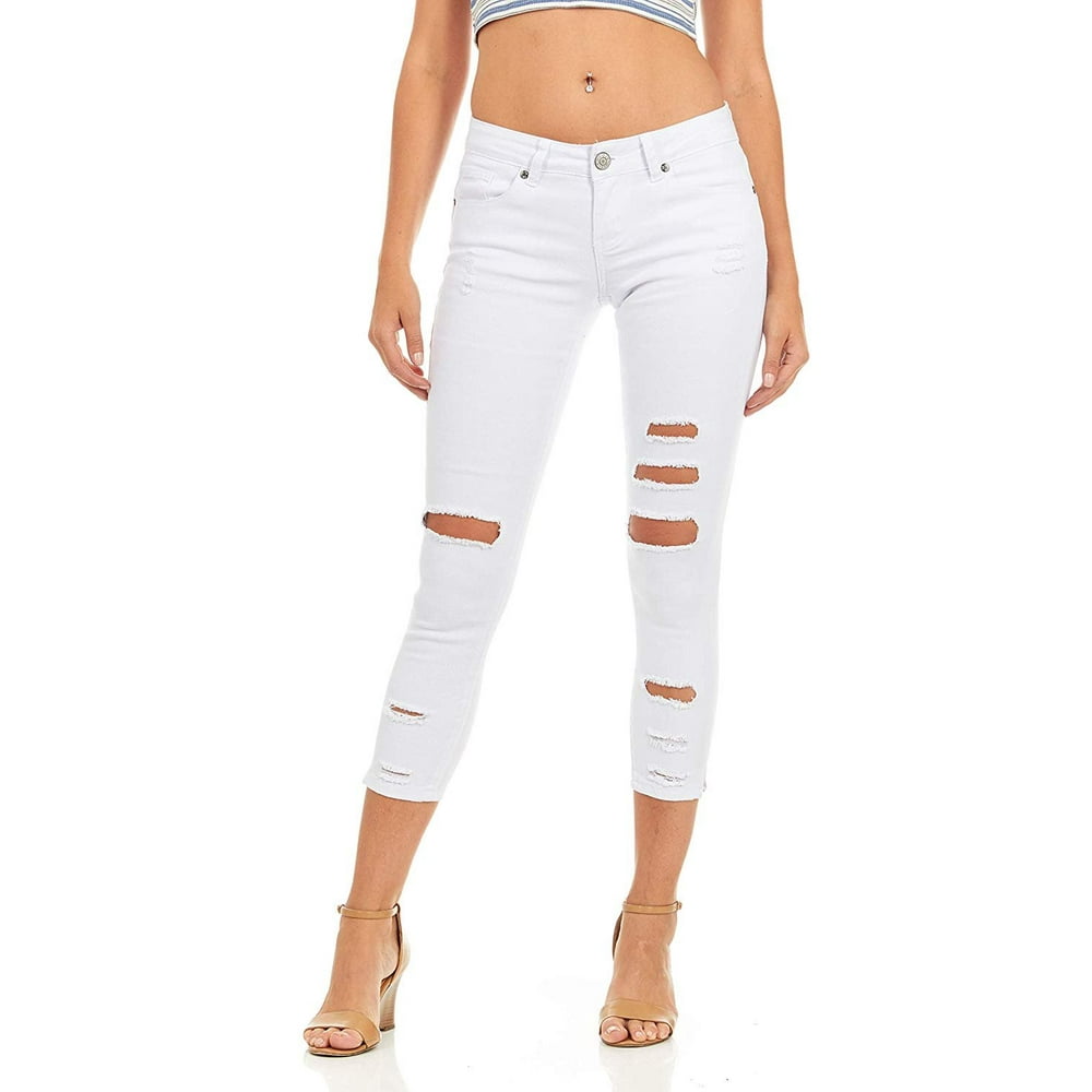 YDX - Cover Girl Womens Cropped Ripped Distressed Skinny Jeans Plus ...