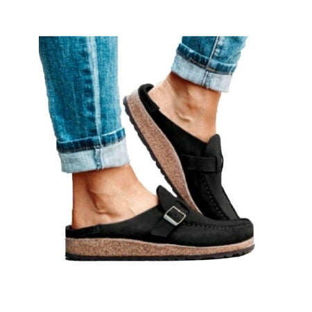

Daeful Women s Slide Buckle Strap Cork Footbed Slide Flip Flop Shoes Sandals