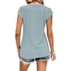 thumbnail image 2 of Top calado para mujer, cuello en V profundo, empalme de encaje, elegante, transpirable, cómoda camisa de manga corta, Top para verano, azul, XXL, 2 of 5