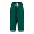 thumbnail image 6 of Summer Linen Pants for Women Loose Wide Leg Trousers Side Button Elastic Waist Straight Pants Crop Pants, 6 of 6