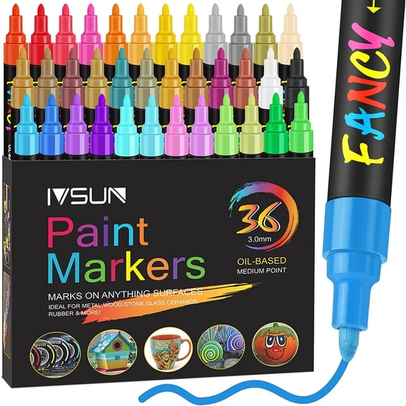 Paint Pens Paint Markers, 36 Colors Oil-Based Waterproof Art Marker Pen Set, Never Fade Quick Dry and Permanent, Works on Rocks, Wood, Fabric, Plastic, Canvas, Glass, Mugs, DIY Craft