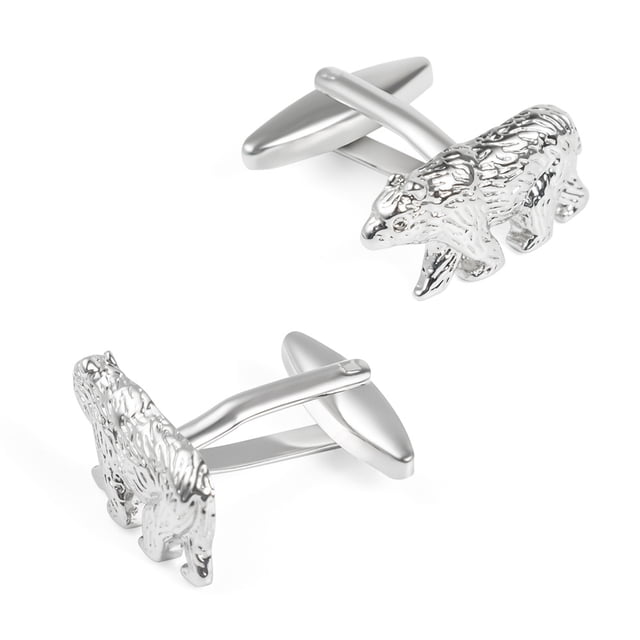 Gemelos con diseño de oso plateado para hombre, cobre, 21,5 mm x 11 mm