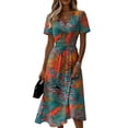 thumbnail image 2 of Minjewel Ladies Floral Casual Fashionable Short Sleeve V-Neck Dress for Spring Summer Women's Daily Casual Wear,Saffron,2XL, 2 of 6