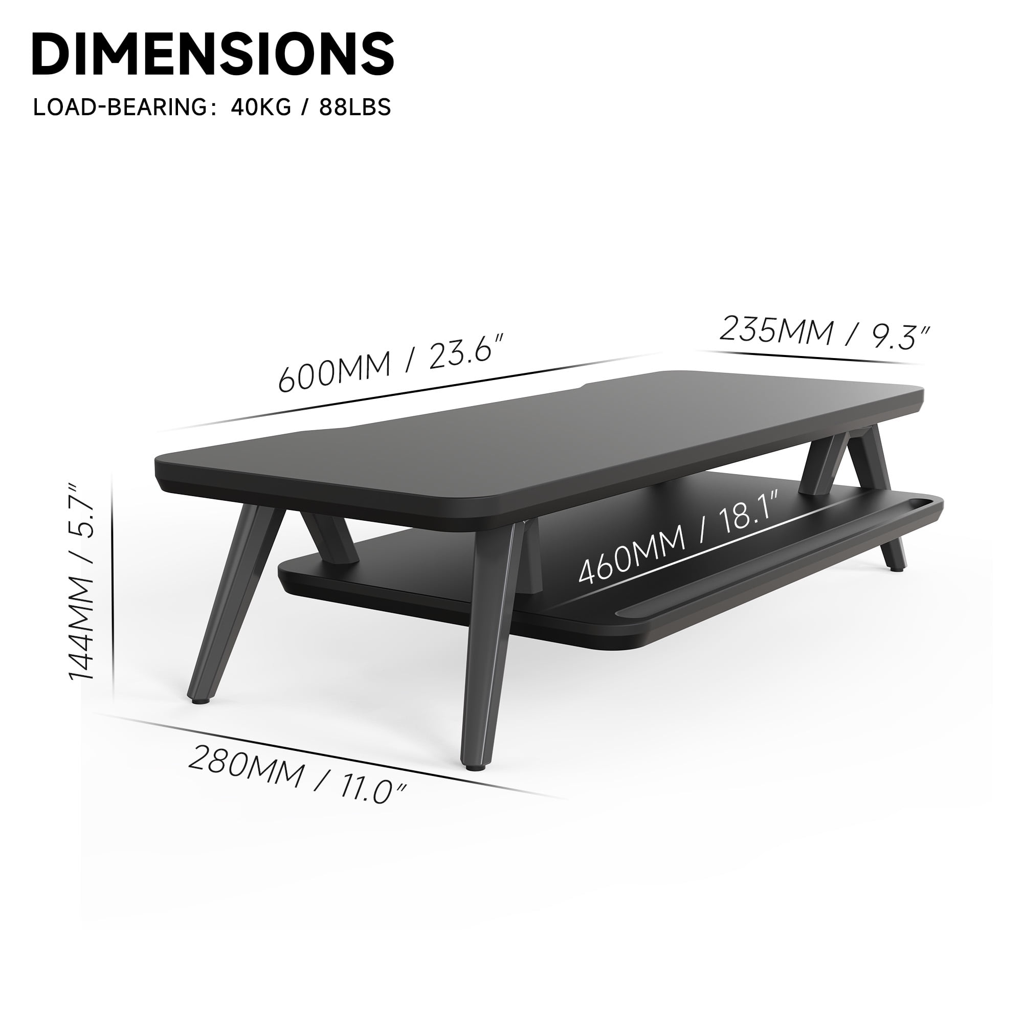 Fenge Monitor Stand, 2 Tiers Monitor Stands Riser, 23.6 Inch Computer Monitor Riser with Storage Organizer