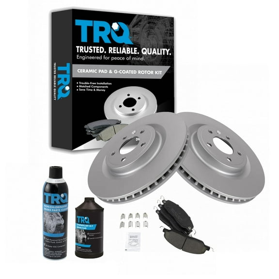 TRQ Front Ceramic Brake Pad & Coated Rotor Kit w/Chemicals for Ford Mustang BKA24566