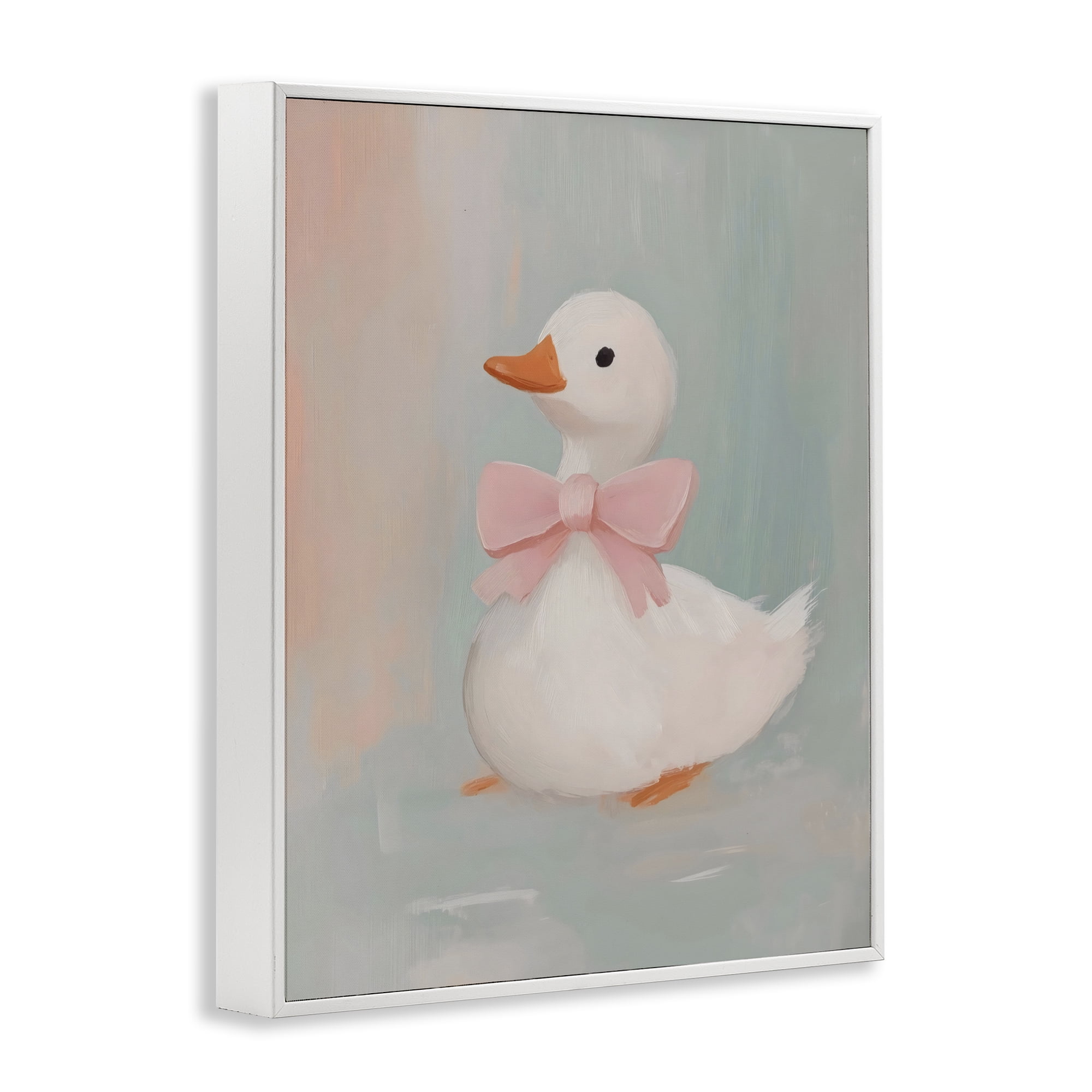 Stupell Industries Duckling Portrait with Bow White Framed Giclee Art, design by The Prints Vibe