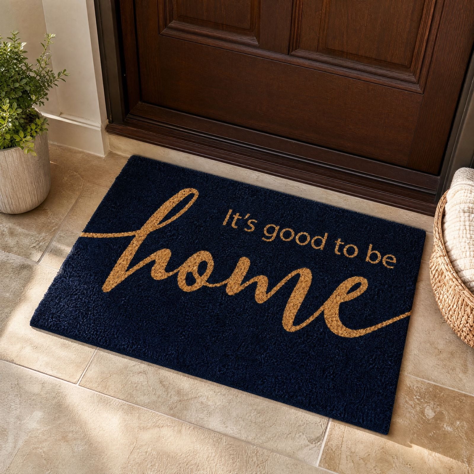 Coir Doormat “It Is Good To Be Home Printed Entryway Mat Non-Slide Rectangular Welcome Floor Mat for Front Door Porch Decor