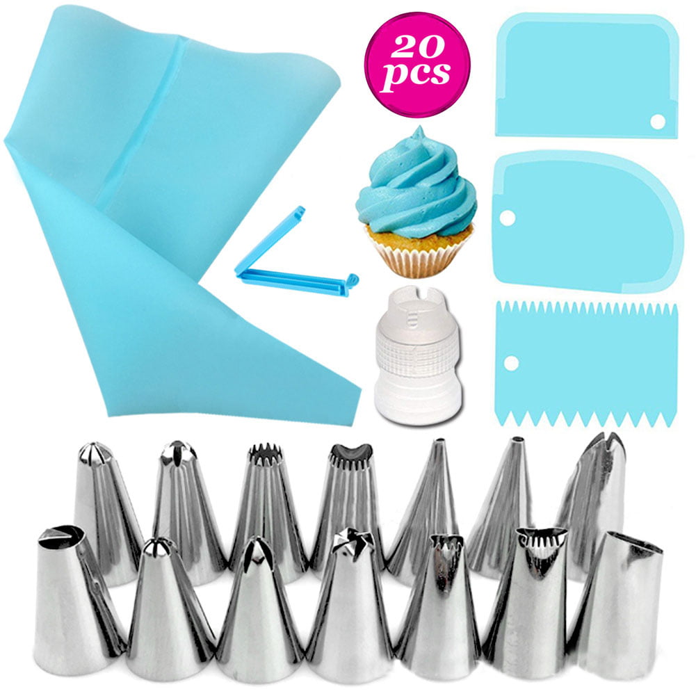 Silicone Piping Bags and Nozzle,Silicone Icing Piping Cream Pastry Bag and 20 Pcs Piping Nozzle Set for Cake Decorating，Supplies Kit Cake Boking Cupcake Icing Tools