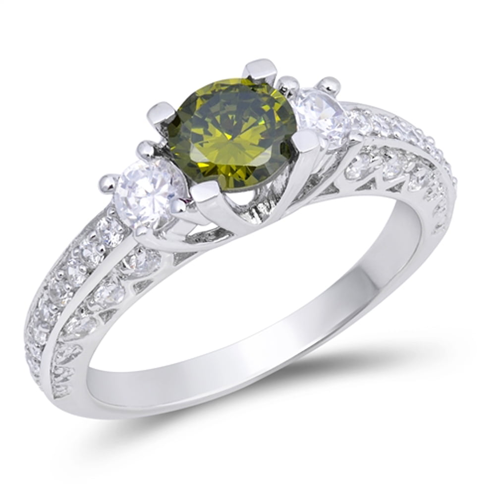 Natural Peridot 925 Sterling Silver Victorian Swirl Solitaire Ring SZ 5 