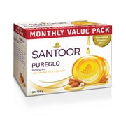 Santoor PureGlo Glycerine Soap with Almond Oil and Glycerine, 125g (Buy 2 Get 1 Free)