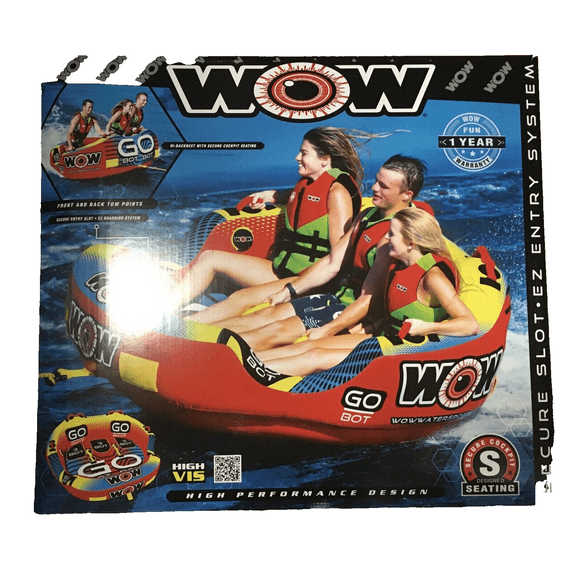 WOW Sports Go Bot 3 Person Towable Water Tube For Pool and Lake (18-1050)