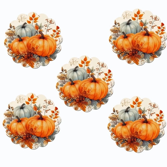 Floleo Fall Thanksgiving Halloween Pumpkin Maple Leaf Placemats 5PC , Washable Heat Resistant Table Mats for Dining Room Kitchen Party Decor, 14x14in