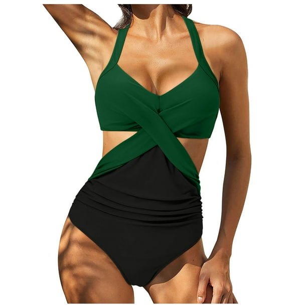 FAFWYP Sexy Halter Criss Cross One Piece Bathing Suit for Women Flower