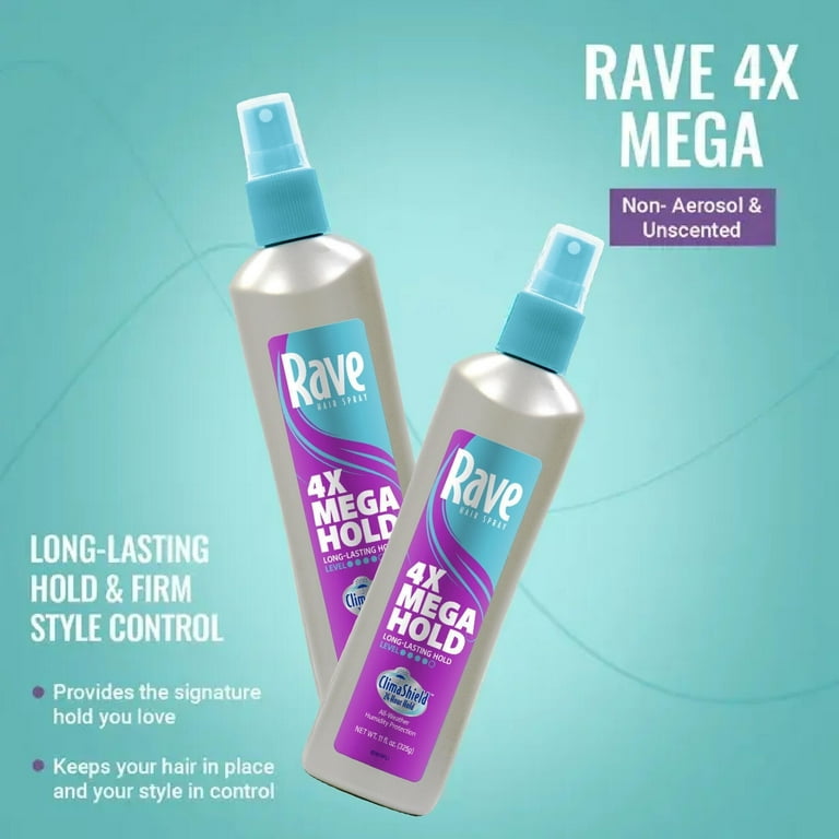 Rave 4X Mega Hold Non-Aerosol Hair Spray, All-Weather Protection