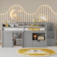 thumbnail image 5 of Harper & Bright Designs Full Size Wood Loft Bed with Storage Drawer and Shelf, Low Loft Bed Frame with Stairs and 7 Colors LED Light for Boys Girls, Gray, 5 of 13