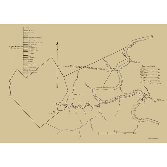 Historic Mine Map - New River Coal Mine Survey West VA - Anon 1880 - Vintage Wall Art