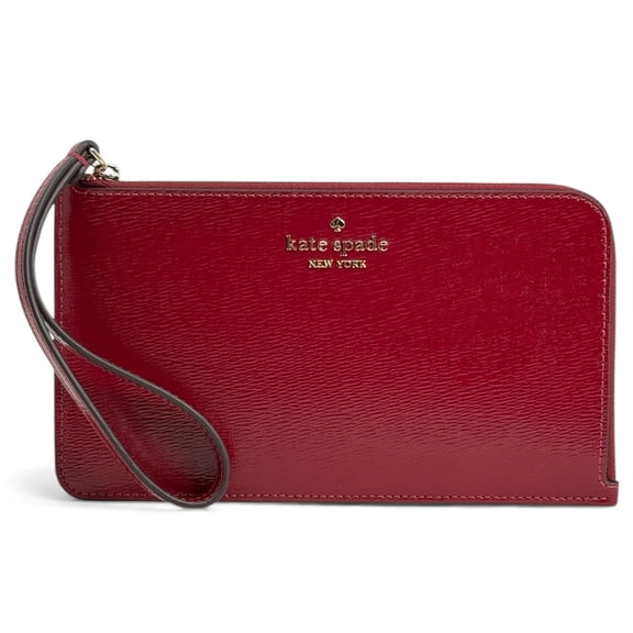 Kate Spade New York Women's Lucy Textured Patent Leather Medium L-Zip Wristlet (Red Jam)